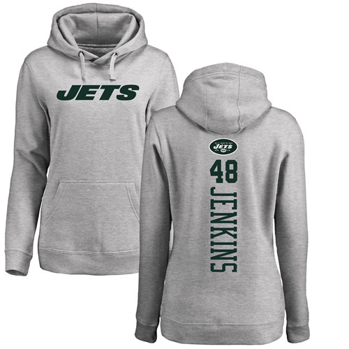 New York Jets Ash Women Jordan Jenkins Backer NFL Football 48 Pullover Hoodie Sweatshirts